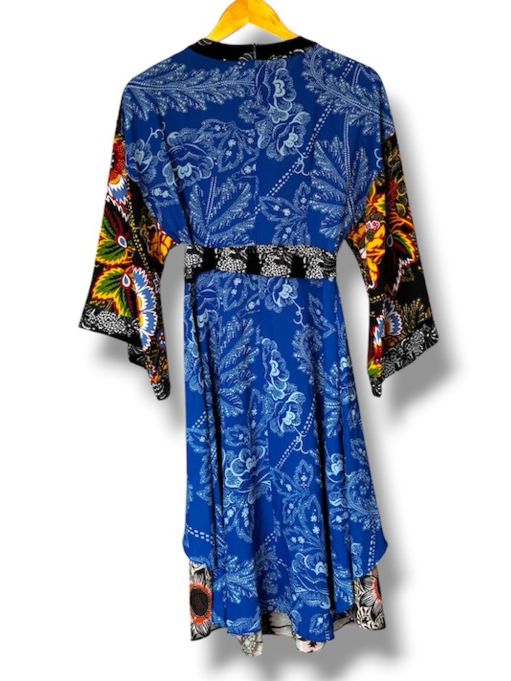 DESIGUAL Mixed Print Patchwork Kimono Sleeve Belted Midi Dress | Size 36 / S - Picture 6 of 11